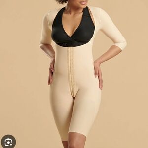 Women's Beige Compression Bodysuit with Sleeves